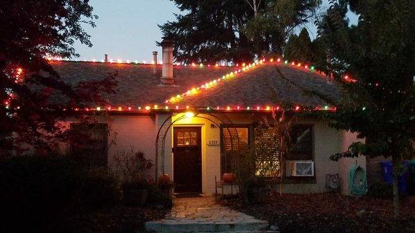 Christmas lights. This kind of setup takes about 2 hours.