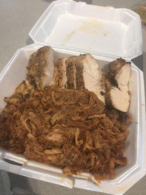 Pulled pork and white meat chicken