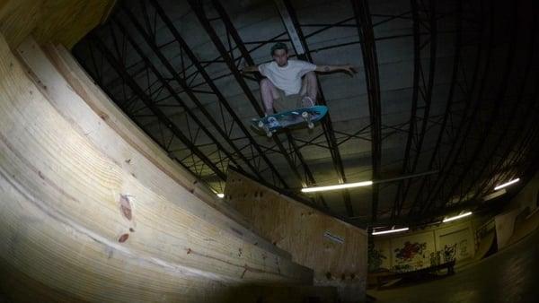 Corey hutto local and custodian at hic doing an Ollie down the six in the hic katfish cruiser. Purchasable at the hic Skateshop