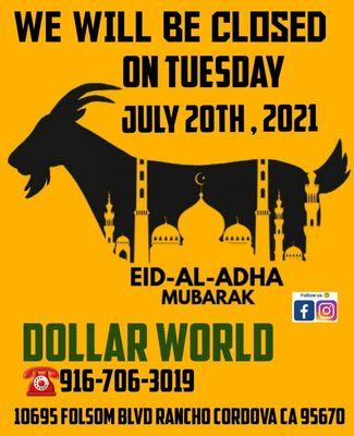 We will be closed on EID DAY