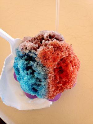 Blue raspberry, tiger blood, and black cherry with coconut ice cream inside!