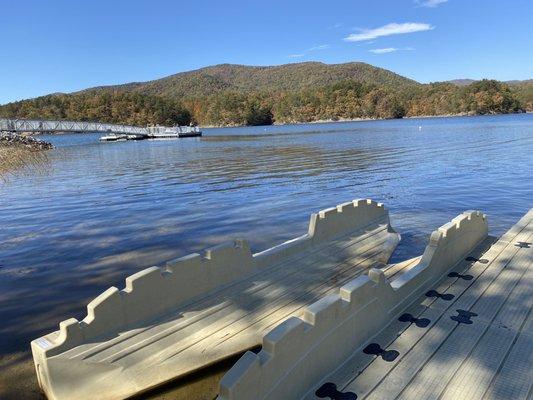 Kayak stand for entering water.