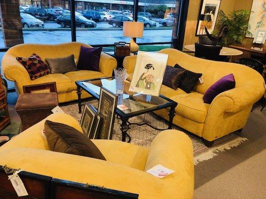 Italia  Microfiber Mustard Color Sofa, Love and Chair on sale for $1400!