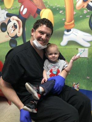 Dr. Gamotis and my youngest, Jacob, for his first dental appointment.