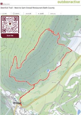 Topo map of Deerlick Trail with QR for free trail app in Bath County