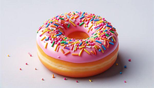 Strawberry iced donut with rainbow sprinkles.