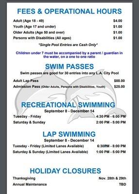 Fall 2019 Pool Hours