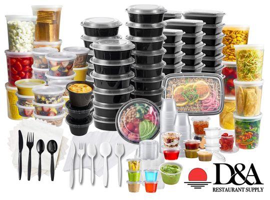 Deli Containers, Meal Prep Containers, Sauce Cups, Utensils, and Napkins