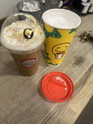 Caramelicious (16 oz) and London Fog (20 oz)