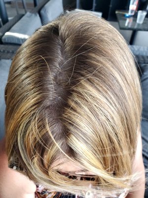 Brassy non completed to root highlights