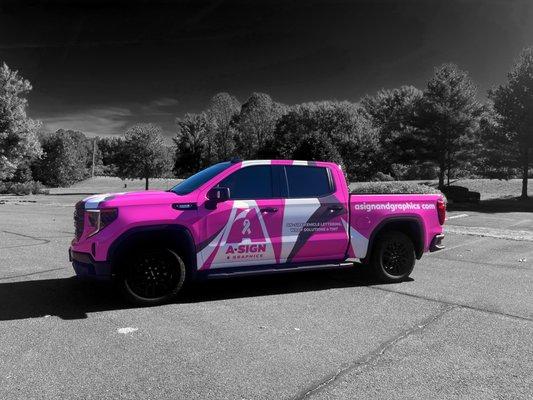 Customer wrap for one of our fleet vehicles to show support and awareness for breast cancer research