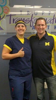 Go Blue! Becca our Massage Therapist with Dr. CJ Trupp!