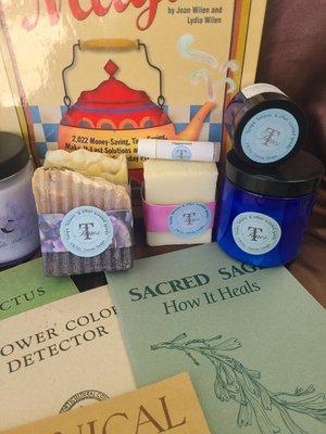 Locally made soaps, lotions, shampoo bars, and lip balm.