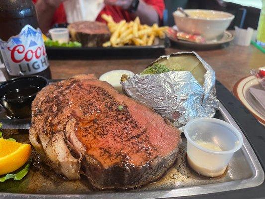 Prime rib and loaded baked potato