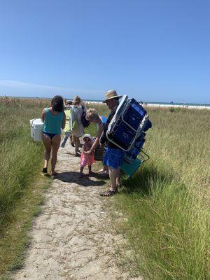 Lugging items without a beach cart!