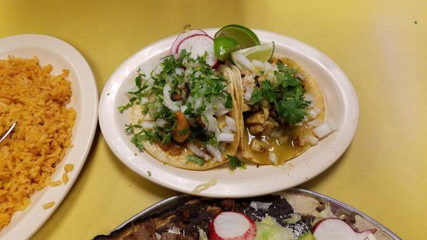 Chicken taco and shrimp taco.