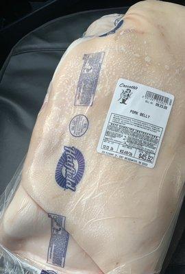 Sealed Pork Belly upon purchase.