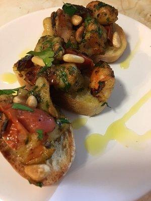 Wild-Caught Shrimp Bruschetta, Herbs, Pine Nuts...Wild caught shrimp are how I roll...always