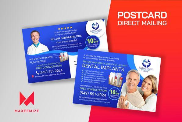 Need a postcard design for direct mailing to promote your small business within the community? We can help! Call (949) 431-0431.