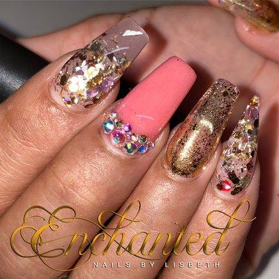 All acrylic nails with encapsulation and stones