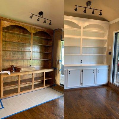 Before and after of a built-in bookshelf