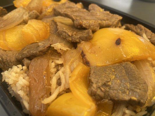 Pepper steak and rice