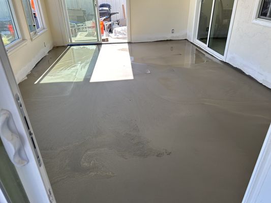 Leveled the flooring with self leveling concrete used over 50 bags before installation of waterproofed flooring vinyl