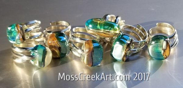 Sterling and torch fired glass rings