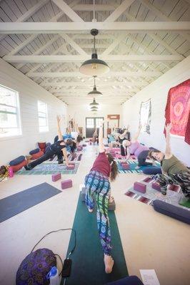 Yoga during the cacao ceremony.