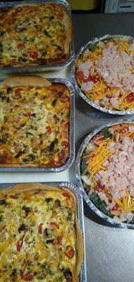 Assorted quiche made to order and turkey chef salads