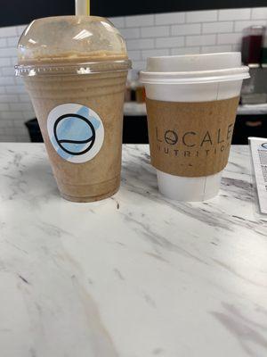 Pumpkin Coffee Cake shake and a Hot Lemon Tea with Pomegranate energy