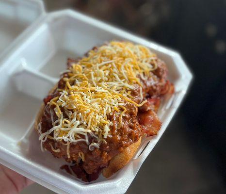 Bacon Wrapped 1/4 Pound Beef Chili Dog