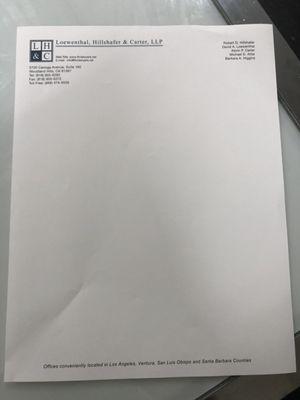 We printed this letterhead for a law firm