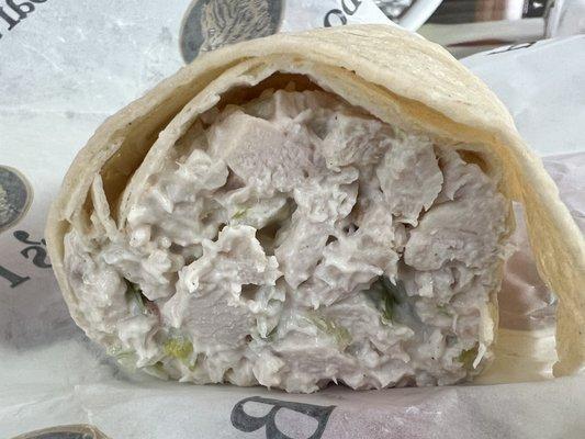 Chicken Salad Wrap - Made with Bell and Evans chicken, mayo, cranberries, celery and pecans. Ummm so cranberries or pecans...