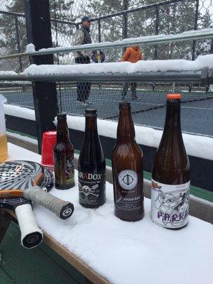 Cooling beers in snow before next match!