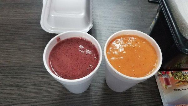 Enjoyed a nice blueberry pineapple mango strawberry smoothie and mango pineapple strawberry smoothie so good