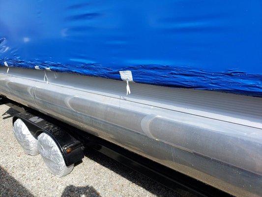 Pontoon boat floats after polishing