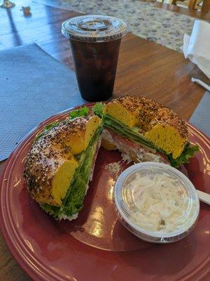 white fish bagel and Snickerdoodle iced coffee