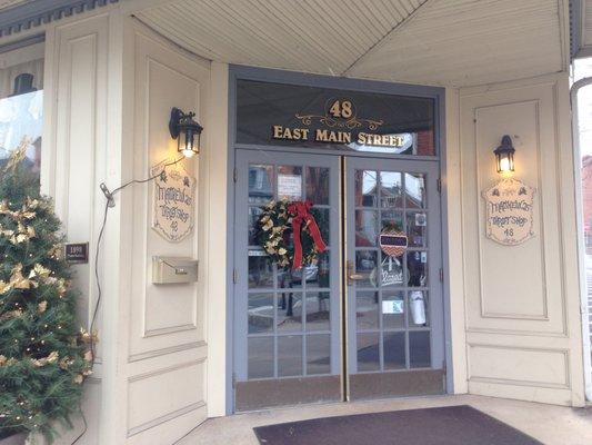 The entrance right on the corner was beautifully decorated for the holidays.