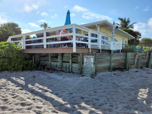 Looking from the beach to the sun deck