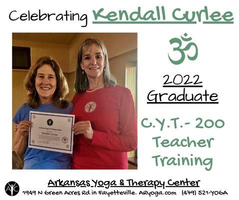 Congratulations Kendall Curlee! Yoga Teacher Training Graduate