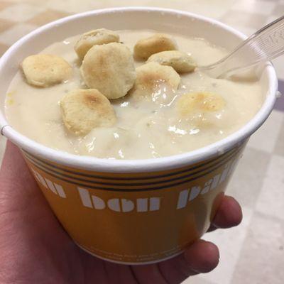 Some hot New England Clam Chowder w/ Oyster Crackers really hits the spot!