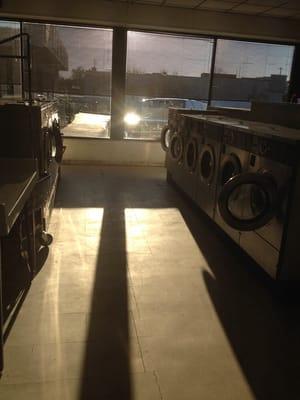 Front loading washing machines in the sunlight