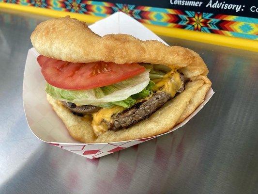 Frybread Burger by Little Wolf Frybread @ Eastport Food Carts 97226