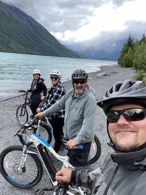 eBikes (L-R: cruiser, mount bikes x3)