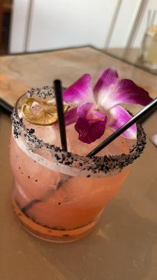 Prickly pear margarita on the rocks