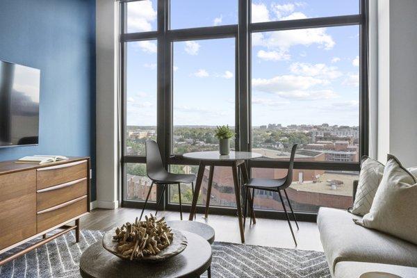 Floor-to-ceiling windows bring in plenty of natural light.