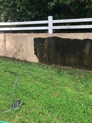 Wow!  This made us a little dirty, a pressure washing job in the Poconos we made that wall shine!