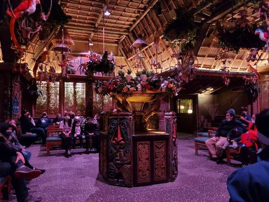 Not a bad seat inside the Enchanted Tiki Room and it's nicely ventilated inside too! Colorful and cheery inside!