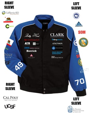 Totally custom Racing Jackets - Made to order with your logos - Domestic or Overseas Custom Racing Jackets are available...